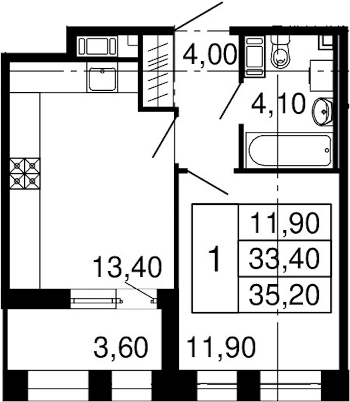 Однокомнатная квартира в : площадь 33.4 м2 , этаж: 9 – купить в Санкт-Петербурге